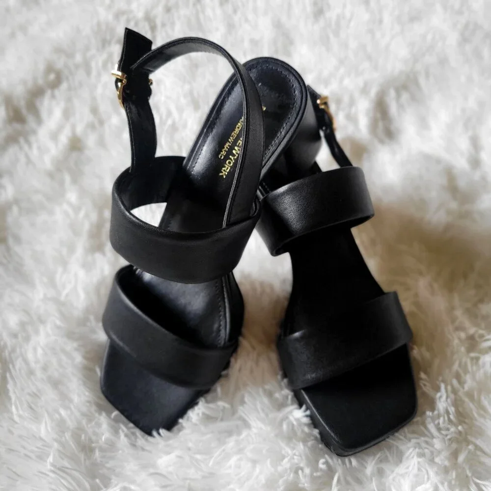 Marc New York Andrew Marc Black Block SERENA Platform Heeled Sandals 6M
